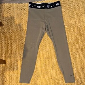 Nike Olive Green Leggings with Logo Waistband